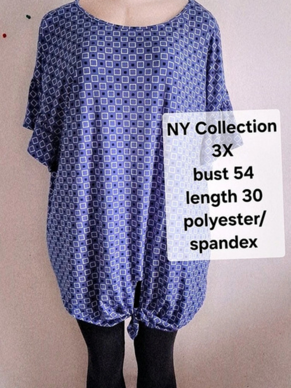 NY Collection Women's Blue & White Geometric Tunic Size 3X